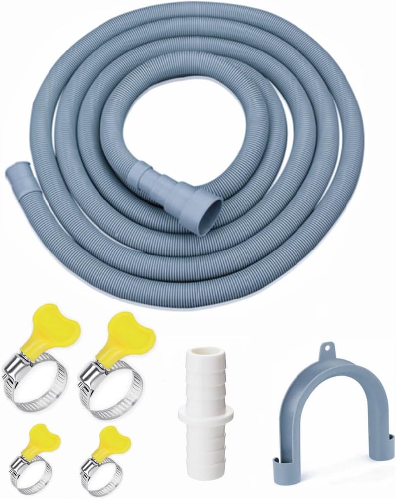 Elyfree Washing Machine Drain Hose, 12 Feet Universal Dishwasher Drain Hose Extension Kit Corrugated Washer Hoses, 7 PCS Set with 4 Clamps & 1 U-Bend Hose Holder - Image 1